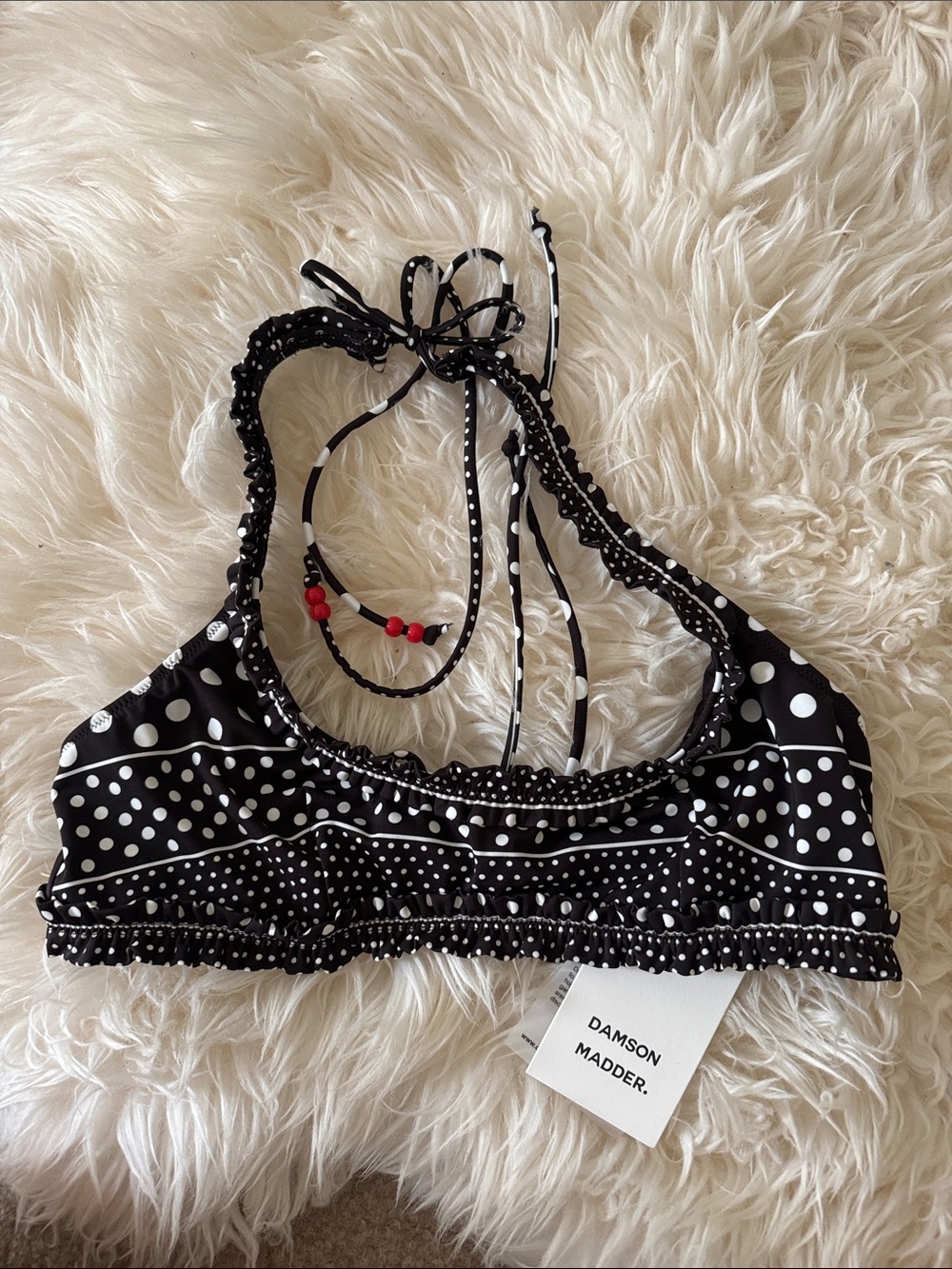 Damson Madder Brown & White Polka Dot Bikini Top